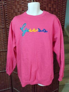 Vintage Guess By George Marciano Sweatshirt Embroidered Pink Script 90s One Size